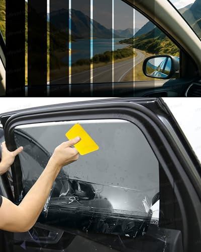 50% VLT Car Window Tint Solar Film 10 Metre Roll - Professional Accessories | Self-Adhesive Auto & Home Glass | Limo Black Privacy + High UV Block | Includes Installation Tool Kit