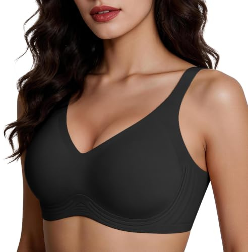 PQK Jelly Bras for Women Plunge Gel Wireless Seamless Push Up Comfort Bra | Non Wired, Soft Padded, Full Coverage, Support and Lift, Bralettes, Supportive Everyday Essentials Tshirt Bras