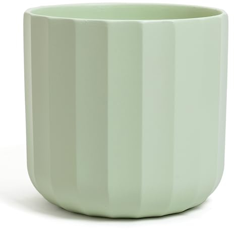 Vimin Box Elegante jarrón de Terracota | Blanco Mate facetado | Maceta Decorativa para Interior y Exterior | para Plantas, Flores y bonsáis | Clásico y Moderno (Verde Menta, Ø 18 cm)