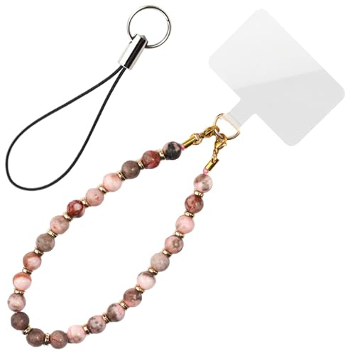 Yuwnd Handykette Kurz, Handykette Perlen Kurz, Handy-Armband Handy Kette Perlen, Doppelkette Handyanhänger Handy-Charm Handykettes Handgelenk Handschlaufe