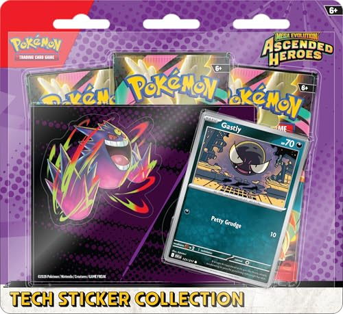 Pokémon TCG: Mega Evolution – Ascended Heroes Tech Sticker Collection – Gastly (1 Folien-Promo-Karte und 3 Booster-Packs)