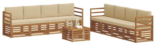 vidaXL Sofagarnituren 9 pcs Natur und Beige Massivholz Akazie, Garten, modernes, langlebiges Outdoor-Sofa, Eckmöbel für Terrasse und Lounge, gemütliche Sitzgruppe