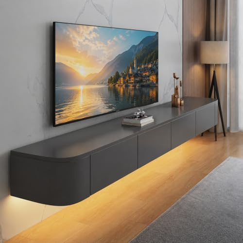FGNIXLN TV Lowboard Hängend,120-300 cm Moderner TV Schrank Fernsehschrank für das Wohnzimmer Geeignet für das Wohnzimmer und Schlafzimmer (Grau-Led,200CM)
