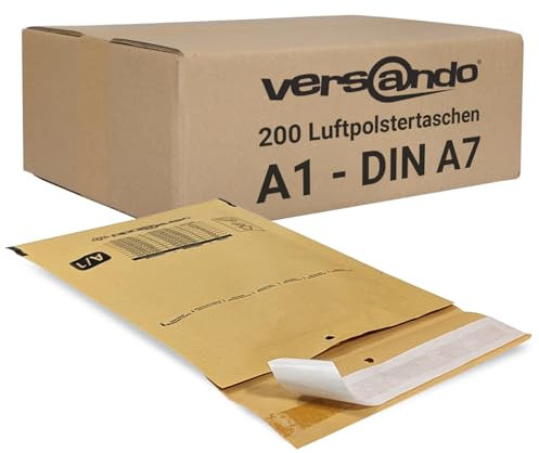 versando 200x A1 Luftpolsterumschläge Innenmaß 100 x 165 mm Außenmaß 120 x 175 mm braun/goldgelb für DIN A7