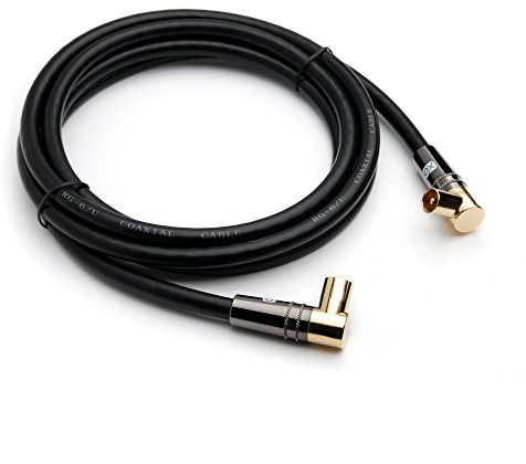 XO, High Definition Antenna Angled Cable - Black, Male plug to Female socket, TV Aerial RG6 Coaxial Cable - 5m