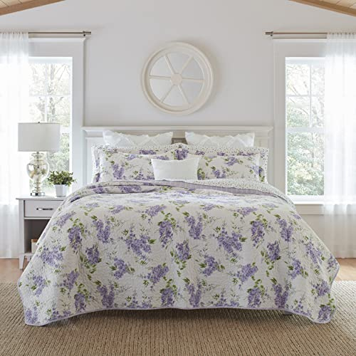 Laura Ashley Home - Keighley Collection - Quilt Set - 100% Cotton, Reversible, Lightweight Bedding with Matching Sham(s), Pre-Washed for Added Softness, King, Lilac