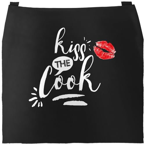 MoonWorks lustige Grillschürze für Männer mit Spruch Kiss the Cook Herren Schürze zum Grillen Kochschürze schwarz unisize