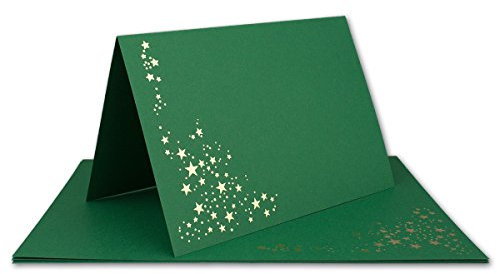 50x Faltkarten DIN A6 - Dunkelgrün mit goldenen Metallic Sternen - 10,5 x 14,8 cm - Einladungskarten zu Weihnachten - Marke: FarbenFroh by GUSTAV NEUSER