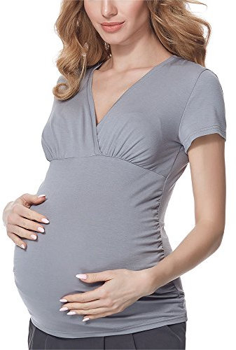Bellivalini Damen Umstands Shirt mit Stillfunktion BLV50-123 (Grau, M)