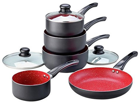Russell Hobbs Red Stone Aluminium 5 Piece Pan Set