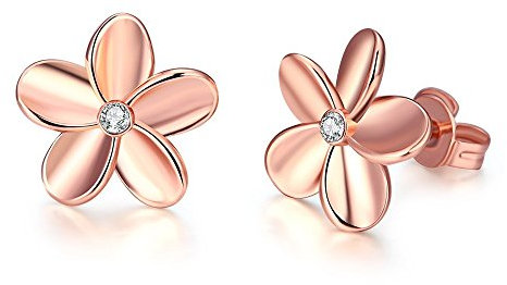 14K Rose Gold Stud Earrings for Women Girls Cubic Zirconia Rhinestone Flower Love Knot Hypoallergenic for Sensitive Ears Set