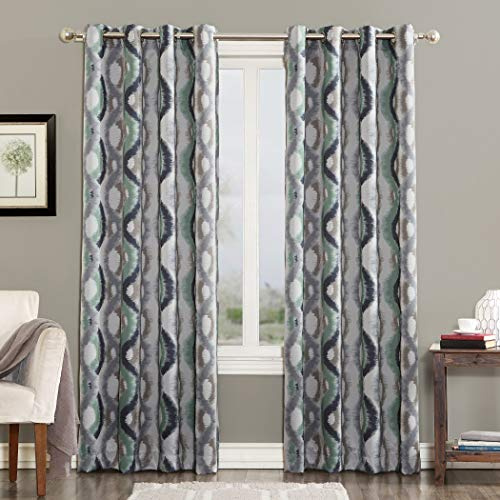Sun Zero Burbank Watercolor Ogee Energy Efficient Grommet Curtain Panel, 54 x 95, Linen