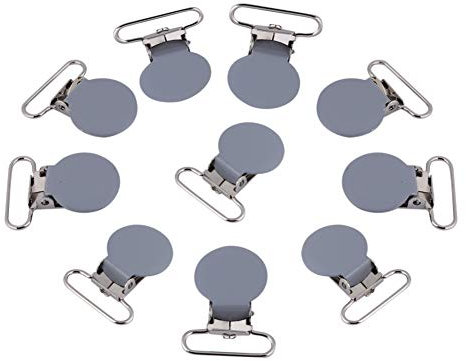 Schnuller Clips, 10er Metall runden Hosenträger Snap Schnuller Strap Halter für DIY machen Leder Handwerk(Grau)