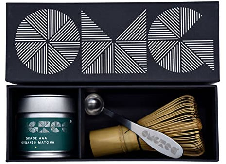 OMGTEA GIFT SET Very High-Grade Organic Japanese Matcha Tea Powder Ceremonial Grade AAA – 30g/30 Servings. Great Taste 2023. Includes hand made bamboo whisk and OMGTEA measuring spoon.
