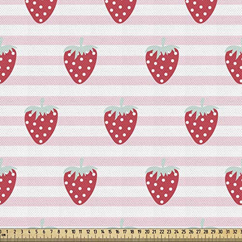 ABAKUHAUS Erdbeere Gewebe als Meterware, Nette Girlish Muster, Schön Gewebten Stoff für Polster und Wohnaccessoires, 1M (148x100cm), Dunkelrosa Blass Seafoam Baby-Rosa-Weiß