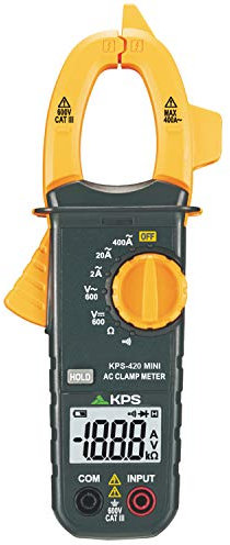 KPS-PA420 Mini Pinza Amperimétrica digital 2000 cuentas, Tensión AC/DC 600V, Corriente AC 400A, y Resistencia 2KΩ, Retención lecturas, avisador de continuidad y prueba de diodos. CAT. III 600V