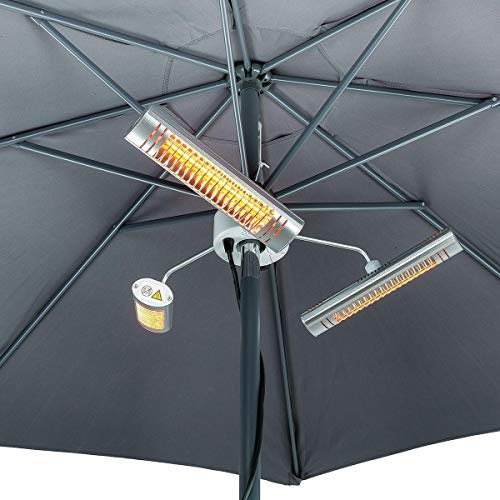 Heat Outdoors Shadow Parasol Patio Heater - Three Way 3.0 kW Lightweight Aluminium Pole Mounted Heating - Water-Resistant Stylish Outdoor Portable Heater with 3 Adjustable Lamps