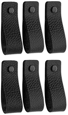 Brute Strength - Ledergriffe für Möbel - Schwarz - 6 Stück - 16,5 x 2,5 cm - Schrankgriff, Türgriff für Küche, Bad, Schränke, Kommode, Holz