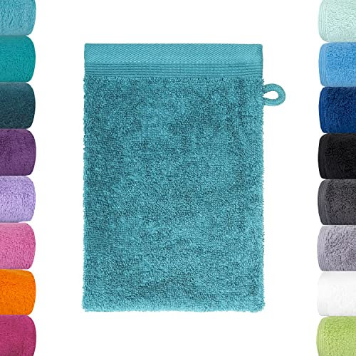 Lavea Waschlappen Set - 2X Waschhandschuh 16x22 cm - Türkis - weiche Duschlappen für Gesicht & Körper von Baby, Kinder & Erwachsene - 100% GOTS zertifizierte Bio-Baumwolle - Premium Serie Bali