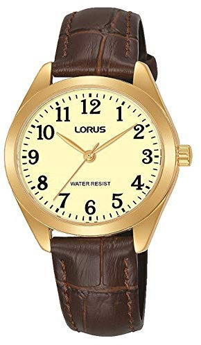 Lorus Ladies Easy Reader Gold Case Brown Leather Strap Watch