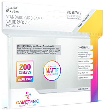 Gamegenic, Matte Standard Sleeve Value Pack 200, Sleeve Color Code: Gray
