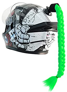 iSpchen Motorradhelm Abnehmbarer Pferdeschwanz Motorräder Helm Dekorieren Zöpfe Retro Motorrad Helm Zöpfe mit Saugnapf Dekoration Haarschmuck für Fahrrad Motorrad Roller Helm Zubehör,Grün