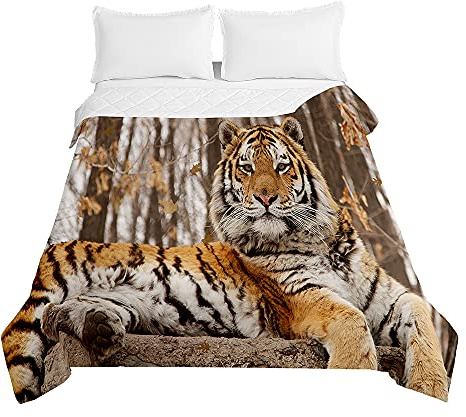 Surwin Tagesdecke Bettüberwurf Steppdecke für Doppelbett Einzelbett, Mikrofaser Tiger Wattiert Gesteppt Bettdecke Sommer Dünne Tagesdecken mit Ultraschall genäht (Tiger,220 * 240cm)