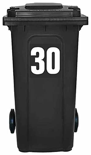 Pack of 4 White Wheelie Bin 30 Sticker (17 cm) Waterproof Bin Number Stickers Packwith® #PBN10-30
