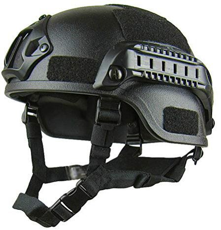 Xinwcang Casco tattico protettivo per softair, con supporto NVG e guide laterali, per paintball e giochi tattici - Nero