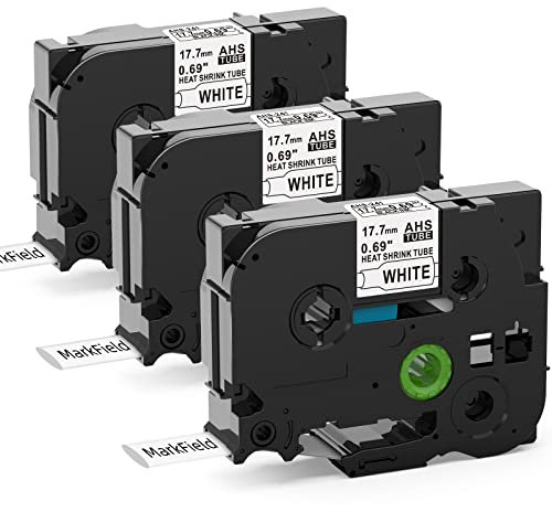 3x MarkField Kompatible Schriftband Schrumpfschlauch HSe-241 HSe241 17.7mm Bänder Schwarz auf Weiß Kompatible mit Brother P Touch PT-E300 E500 E550W E800W H500 D400 D450 D600 P700 P900 2730vp