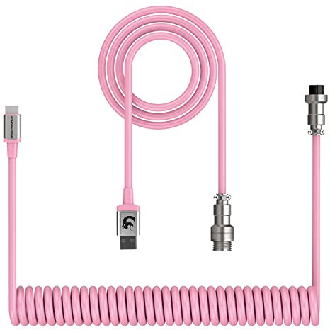 XINMENG X MAMBASNAKE C01 Cable de Teclado en Espiral, Línea HyperSpeed Tipo C con Tasa de Retorno de 8KHz Para Teclados de Juegos, Cable USB-C de TPU con Aviación Metálica, para PC/Teléfono - Rosa