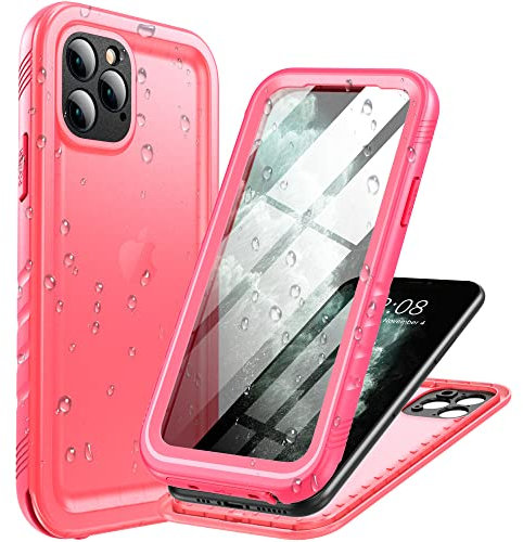 Cozycase Waterproof Anti-Shock Mobile Phone Case for iPhone 11 Pro Max, 360 Degree Full/Military/Comprehensive, 2 m Anti-Fall, Water Submersible Water Case, Anti-Dust Waterproof, Pink