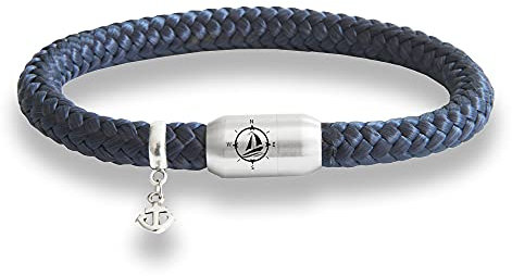 Das Original Yacht Club Kompass Gravur Segeltau Unisex Armband Mit Anker Anhänger Unisex Geflochten Handmade Hochwertiger Magnetverschluss Durchmesser 8mm (Marine-Blau, 20.00)