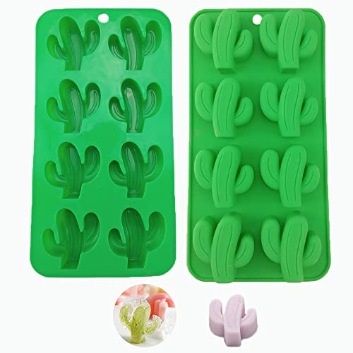 2 PCS 8 Cavity Cactus Silicone Molds for DIY Fondant Candy Making Chocolate Mold Desserts Ice Cube Tray Gum Clay Biscuit Plaster Resin Cupcake Topper Cake Decor Moulds