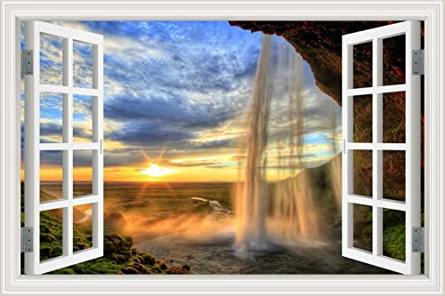 MUMUWUSG Etiqueta De La Pared Del Vinilo 3D Puesta De Sol Cielo Desfiladero Cascada Fotomurales Xxl Fotomural Tv Foto Mural Pared 3Dfotomurales Decorativos Papel Tapiz Estéreo 3D 60X40Cm