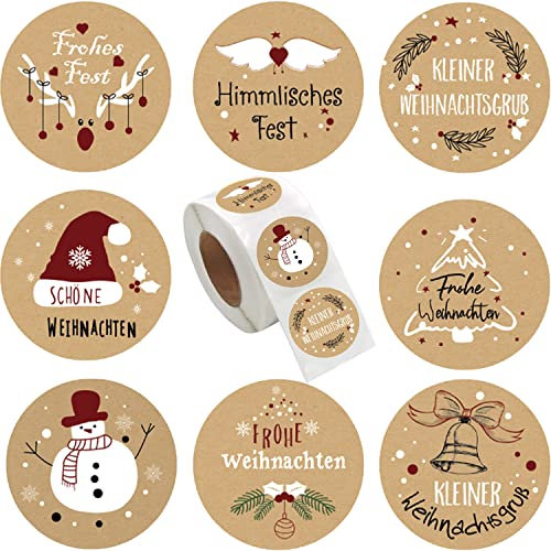 500 Stück Aufkleber Weihnachten,4cm Rund Weihnachtsaufkleber Zum Beschriften Selbstklebend Geschenkaufkleber Weihnachten Kraftpapier Etiketten,für Weihnachten Party Geschenkverpackungen Umschlag