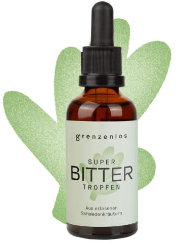 grenzenlos® SUPER BITTER 21-in-1 Schwedenkräuter Komplex | Bitterstoffe Tropfen nach M. Treben & H. von Bingen | Enzian, Löwenzahn, Wermut, Safran | OHNE Zucker & Süßstoff | Vegan | Made in Germany