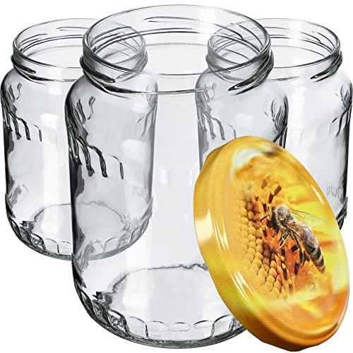 KADAX 16st Einmachgläser 720 ml, ideal zum Einkochen und Aufbewahren, Gläser mit Schraubverschluss, Einkochgläser mit Schraubdeckel, Twist Off to 82, Vorratsgläser zum Einlegen (Biene)