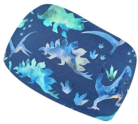 Wollhuhn ÖKO Jungen/Mädchen Cooles Elastisches Stirnband/Haarband Bequem Jersey Baumwolle Viele Motive Kinder (Dinos Blautöne)