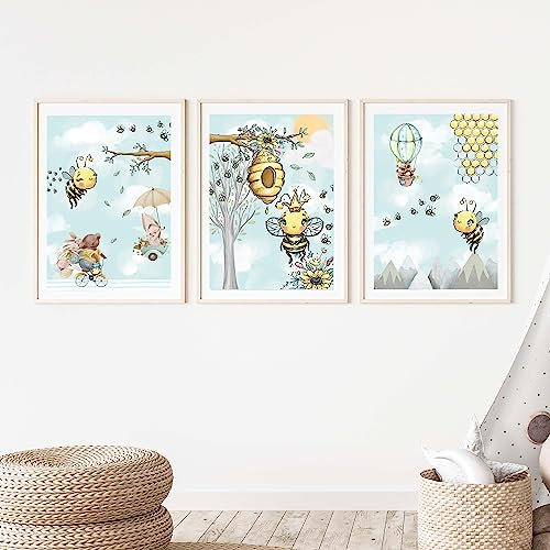 WANDKIND Kinderzimmer Poster Set Premium P714 / Bienen Babyzimmer Wandbild Wandbilder (A5-14,8 x 21,0 cm, Ohne/Without)