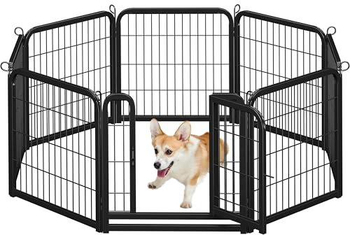 Abician Parc pour Chien en 8 Panneaux Enclos pour Chien en Métal avec Porte Parc pour Animaux de Compagnie 60 cm de Haut Noir