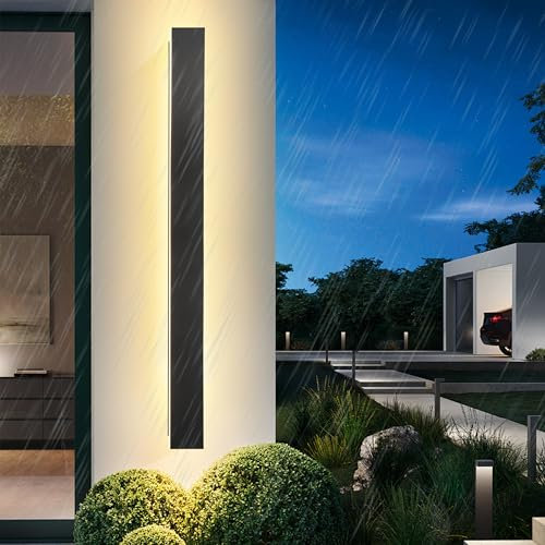 YUEEU Wandleuchte Aussen 100cm/30w Ip65 Wasserdicht Lange LED Wandlamp Schwarz Außen Lamp für Villa Terrassen Porch Schlafzimmer Wohnzimmer Wandleuchte innen