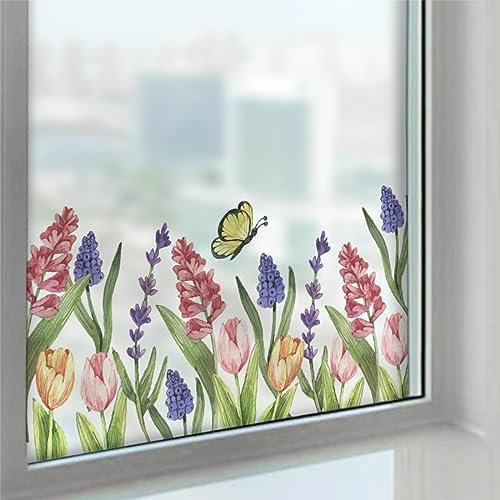 Fensterfolie Lavendel Lila Gelb Sichtschutzfolie Fenster Klebstofffrei Fensterfolie Blickdicht Milchglasfolie Selbstklebend Fenster Fensterfolie Folie Fenster Sichtschutz 58x60cm/1 Pcs
