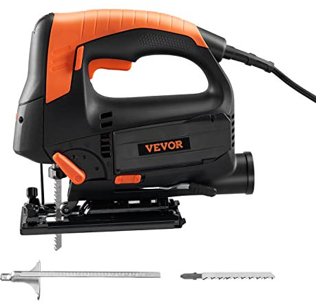 VEVOR Sierra de Calar con Cable 800 W 1,8 A Sierra Láser Eléctrica para Madera y Metal 6 Velocidades Ajustables 800-3100 rpm Acción Pendular Ángulo de Bisel ±45° Recogida Eficaz del Polvo con 1 Hoja