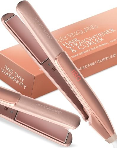 Lily England Professional Hair Straightener for Women, Tourmaline Coated Ceramic Plates for Higher Shine - Double Voltage Flat Iron - Rose Gold