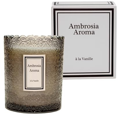 Ambrosia Aroma | Luxusduftkerze im Glas | Vegane Duftkerze aus Sojawachs für Ihr Zuhause | Bis zu 41 Stunden Brenndauer (Vanille)