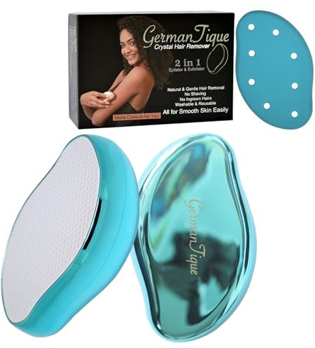 GERMANTIQUE Kristall-Haarradiergummi, natürlicher Kristall-Haarentferner, schmerzfreies Nanoglas-Haarentfernungsgerät, sanfter Kristall-Epilierer und Peeling für seidig glatte Haut(Aqua)