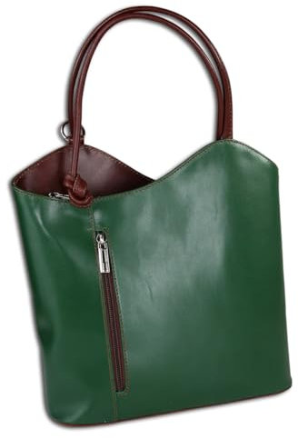Toscanto Damen Schultertasche Rucksack Leder Tasche grün braun OTT106SG Leder Schultertasche
