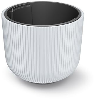 HappyFlower Blumentopf Modell Nr. PRX004 Größe 35 cm Pflanzkübel aus Kunststoff inkl. Einsatz, Runde Form, Übertöpf (Weiß, ⌀ 34,9 cm, H 29 cm)