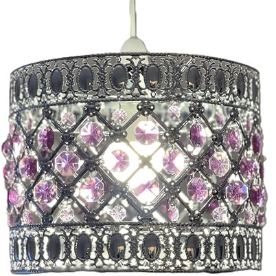 Moroccan Style Light Shade Acrylic Easy Fit Chandelier Shade | Ceiling Light Shade | Lamp Shade | Sicily Pendant Crystal Gem | Moda Lights for Living Room | Bedroom | Kitchen | Caravan | Camp (Purple)